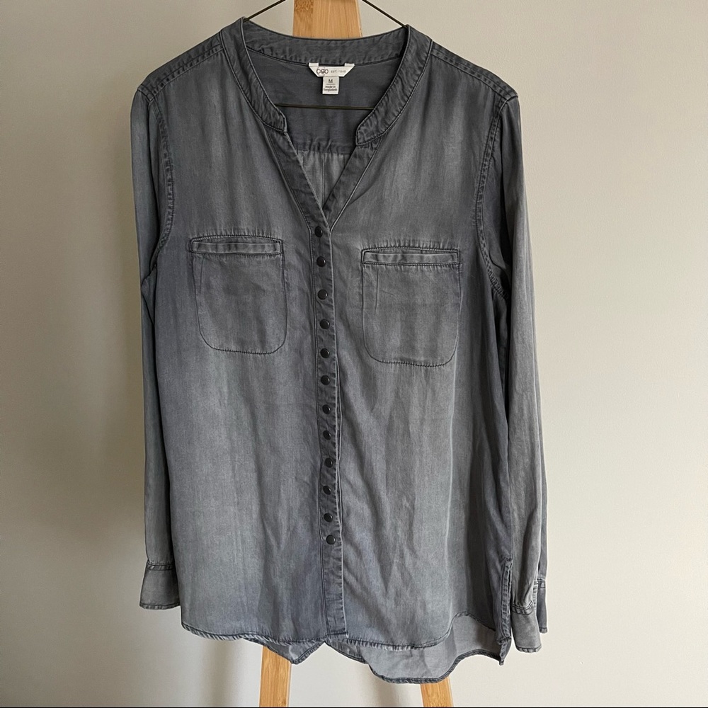 Grey button-down top